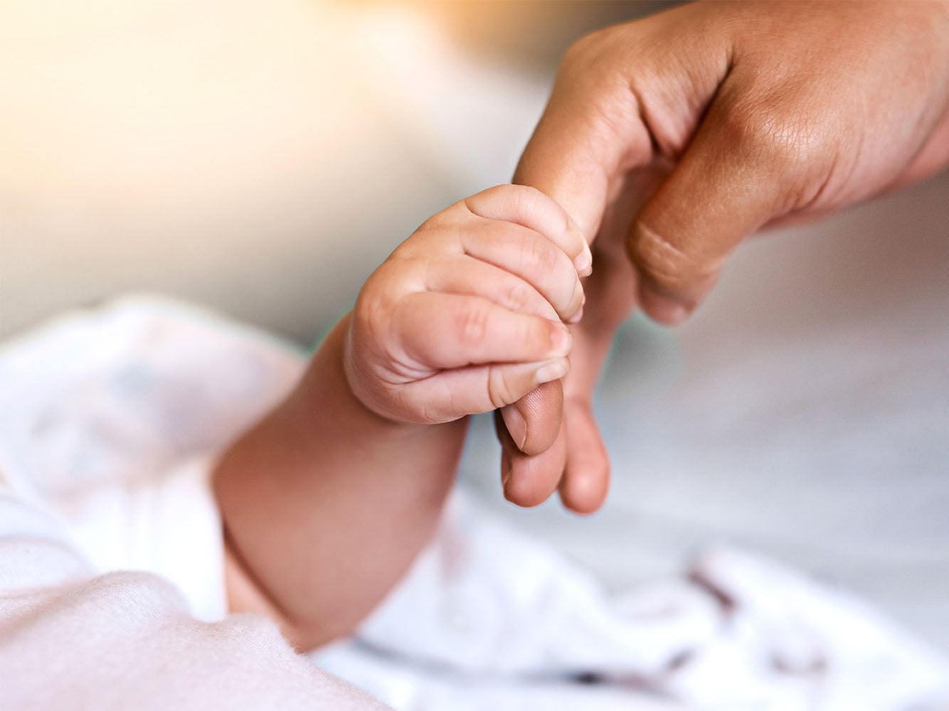 Papá y bebé dándose la mano